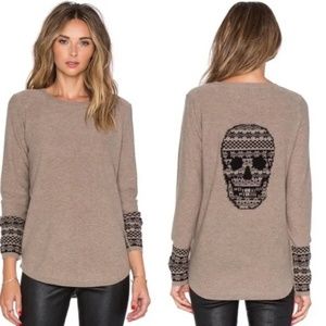COPY - Skull Cashmere sweater- Tan with Black Skull,  Long Sleeved, Size Small